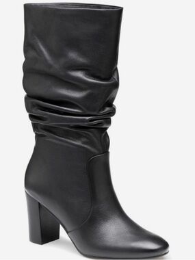 Johnston & Murphy Black Slouchy Mid-Calf Block Heel Boots